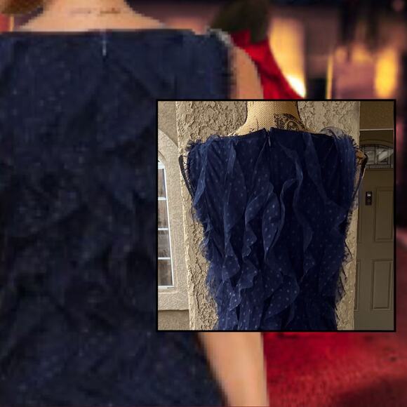 Lulus Blue Mesh Ruffled Swiss Dot Maxi Dress Size: L - Picture 5 of 12